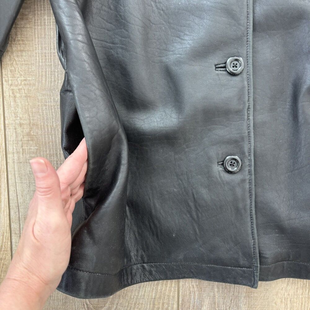 Vtg Womens Black Soft Leather Jacket Size L 90s Y2K Minimalist Soft Grunge Emo - Picture 8 of 16